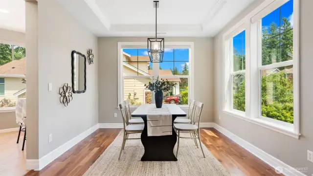 Light-filtering blinds throughout the home are currently raised to showcase all that gorgeous natural light, but when lowered, they provide the perfect balance of privacy and glow. Designed to soften harsh sun while still keeping things bright, they’re the ideal finishing touch for every room.