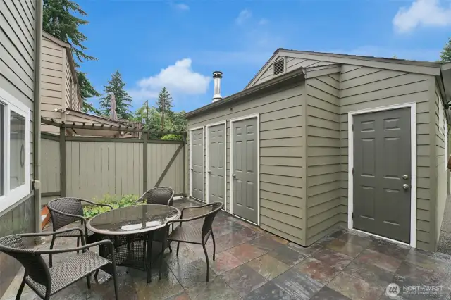 Extra storage spaces off Exterior of garage for potential MIL storage