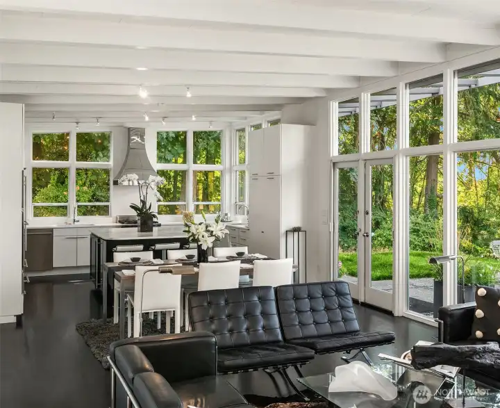 Spacious living space with gas fireplace