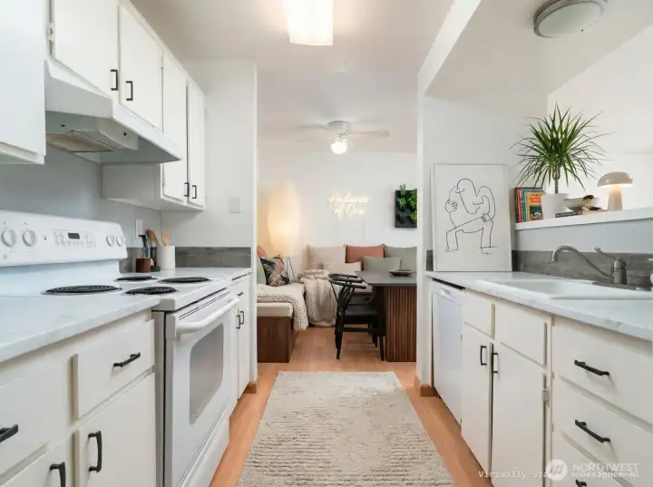 Virtually staged kitchen.