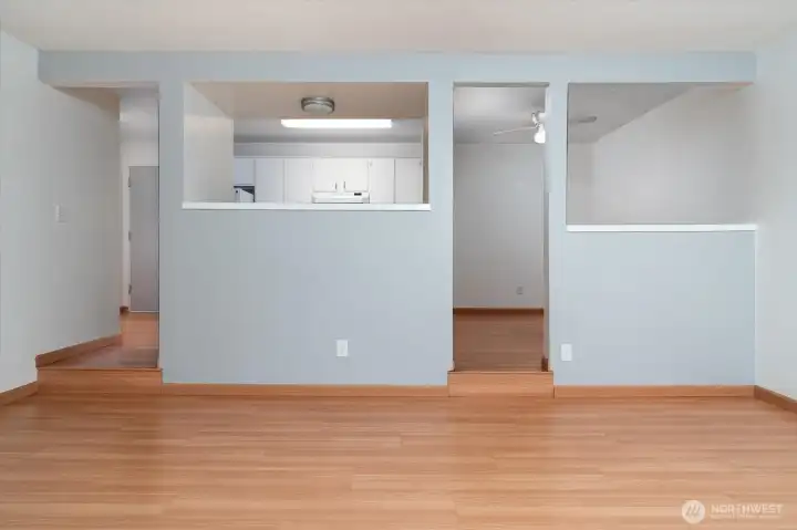 Step down into your living room.
