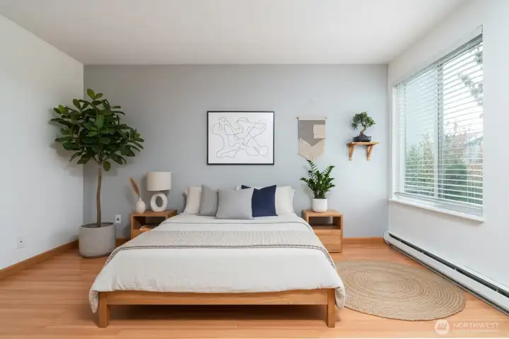 Virtually staged bedroom.