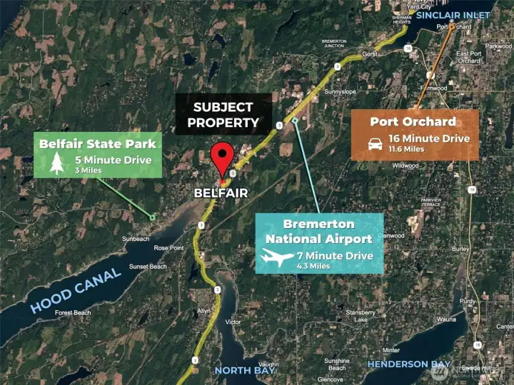 Driving times to proximate locations of interest.