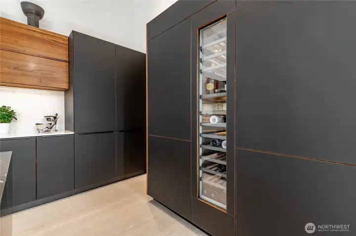 Gaggenau freezer, wine fridge, and refrigerator.