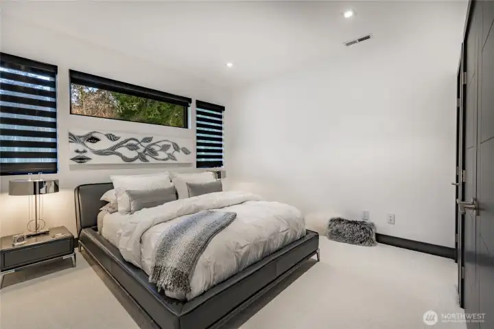 Upstairs guest bedroom with blackout blinds.