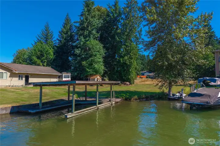 The boat house and dock are in for immediate use! There is power to the boathouse but the power has not been used and is turned off.