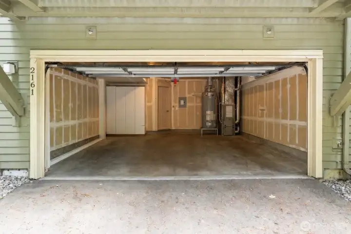 Large 2 car garage with storage