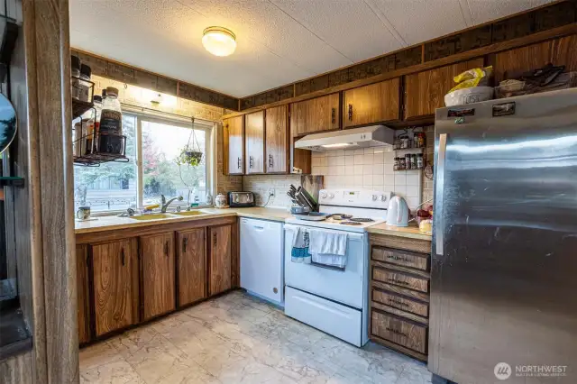 Kitchen is light and bright