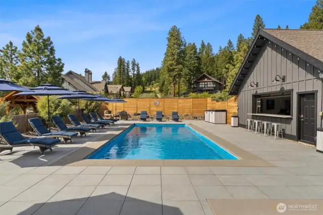 Self-chlorinating pool and hot tub with automatic covers. Fun when you want it, safe & low maintenance when you don't.