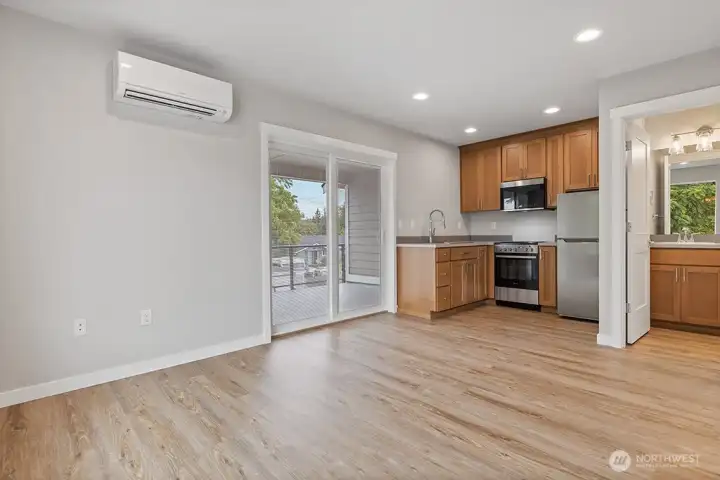 ADU kitchen with access to covered deck