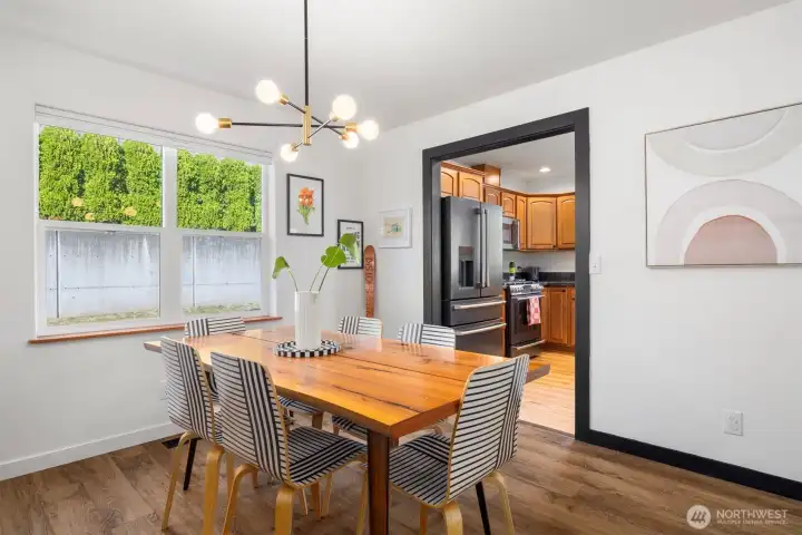 Looking toward the kitchen from the dining room.