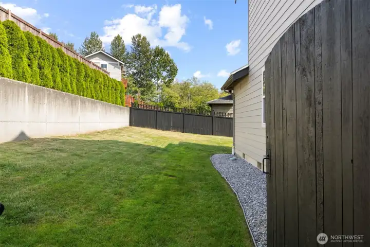 This is the side yard through the opened gate.