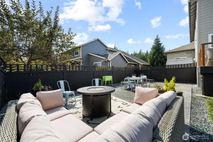 A close up look at the large back patio which is great for the kids, as well as the adults!