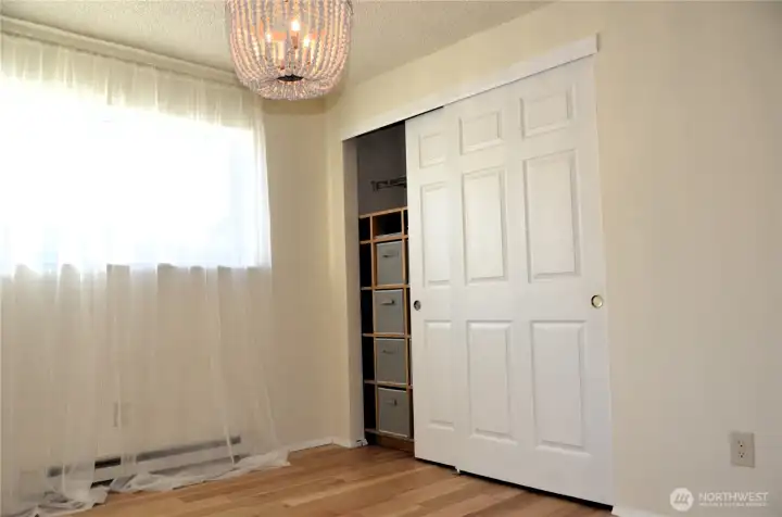 New closet storage in the bedroom.