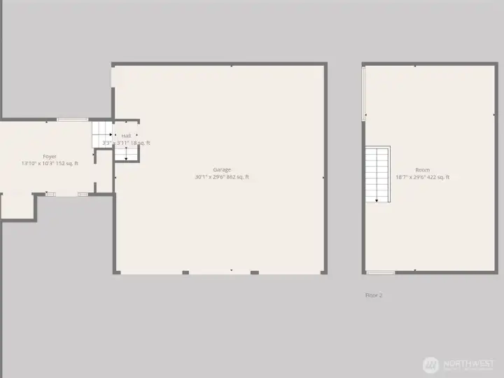 Garage & Bonus Room (Floor Plan) -   Generously sized three-car garage with an additional 422 sq. ft. bonus room above — perfect for a workshop, home gym, or hobby space.