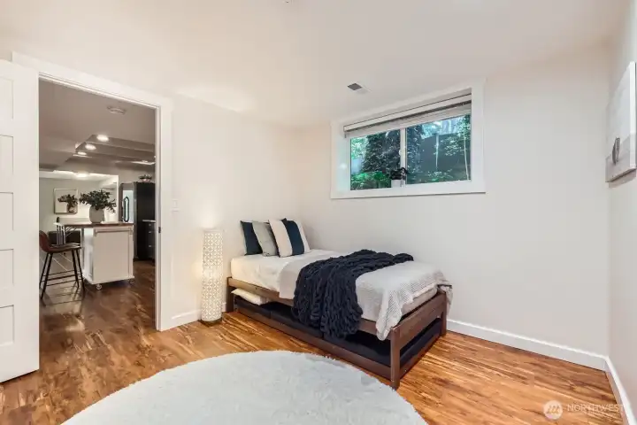 The front guest bedroom also has a built-in closet system. Door has since been removed.