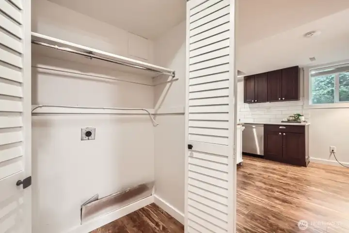 The lower level has its own laundry hookup, useful when using the space as an ADU