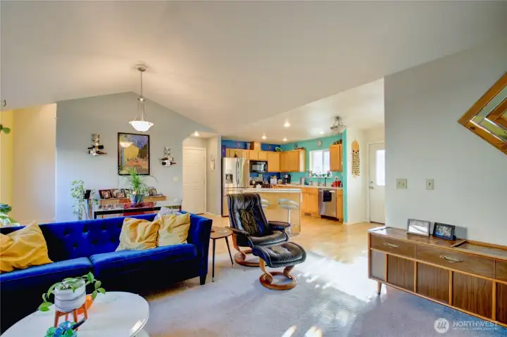 Great Room showing Kitchen, Dining and Living areas