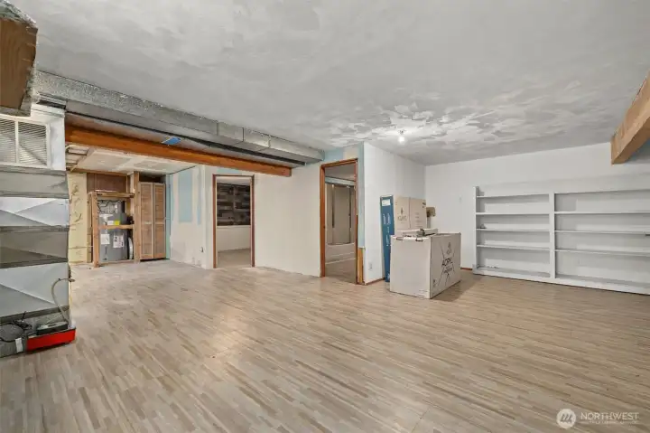 Basement features full bath and extra room