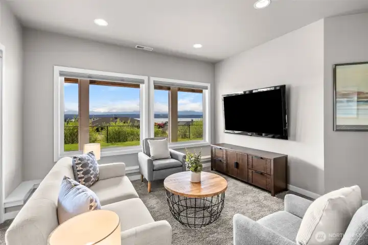 Family Room with Hood Canal & Olympic Mountain Views
