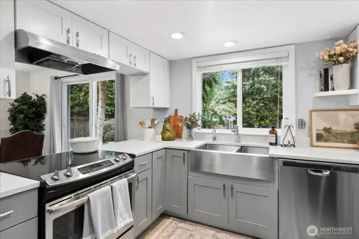 Abundant kitchen space with quartz counters