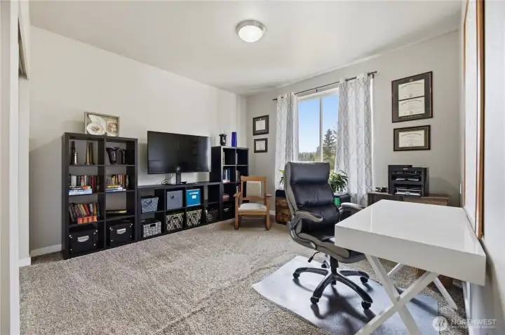 This office space has a great view of Mt Rainier and could also be used as a 4th bedroom!