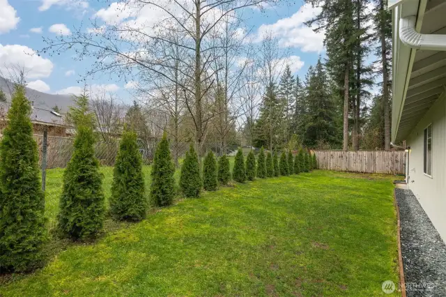 Backyard abuts a privately owned greenbelt creating openness