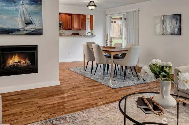 Unwind in the spacious living room, which offers its own gas fireplace.