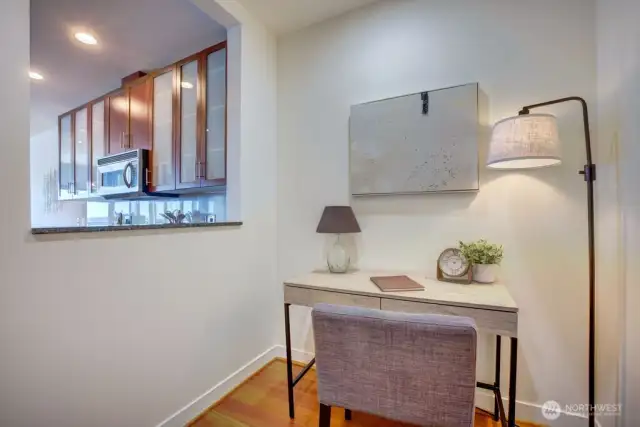 Den off entry and kitchen