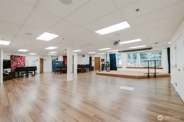 Multi-purpose room. Area for guest musicians, speakers, exercise space