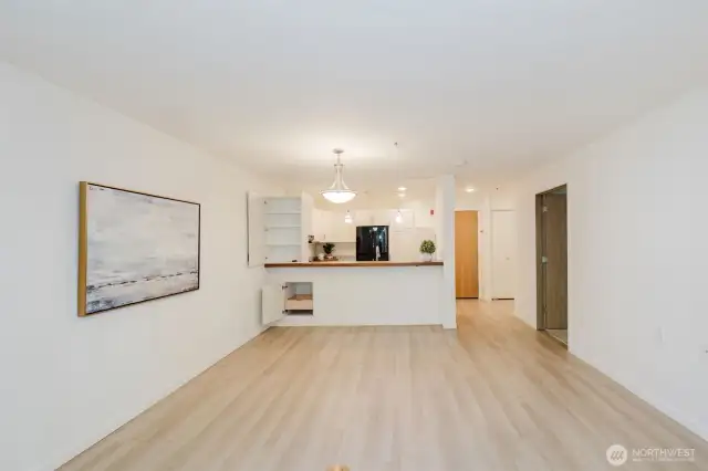 Even more storage on living room side with pull-out drawers