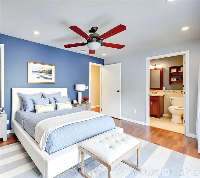 Virtually staged.  Primary bedroom.