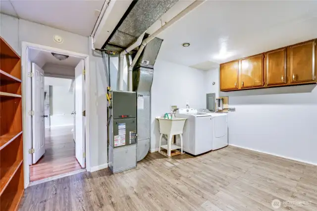 Laundry is in bonus living space in basement.  There are 2 living spaces in the basement.