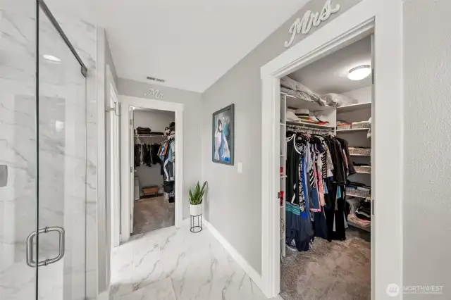 Two walk in closets in primary