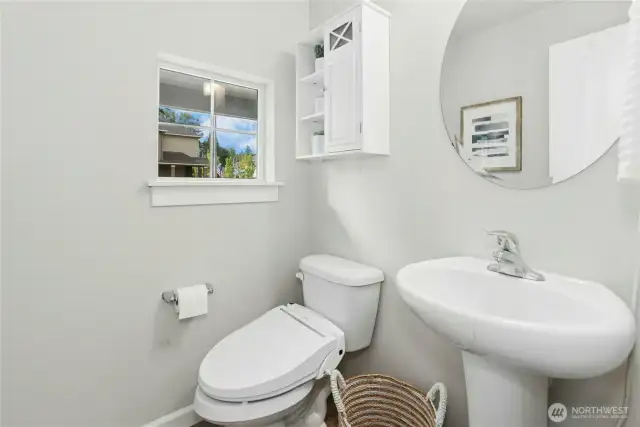 Deluxe powder room with a heated toilet seat!