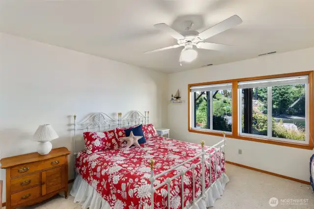 Lower level large bedroom with views to the water