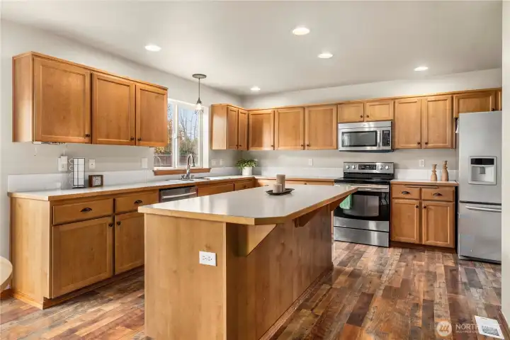 Huge kitchen with tons of counter space for gatherings.