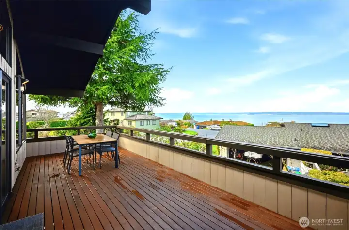 Stunning panoramic views of Olympic Mountains and Sound from Third floor deck off family room
