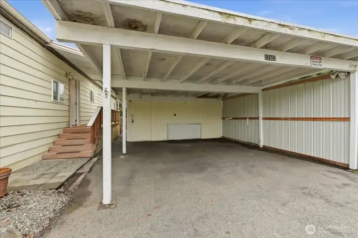 Side by side carport with large shed