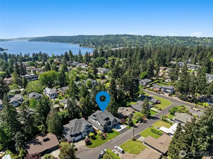 Aerial view of Enatai looking West to Lake Washington.