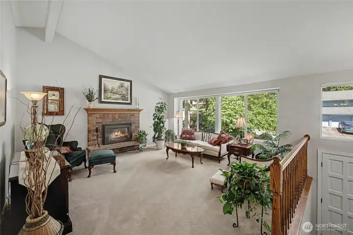 Living room with gas fireplace.