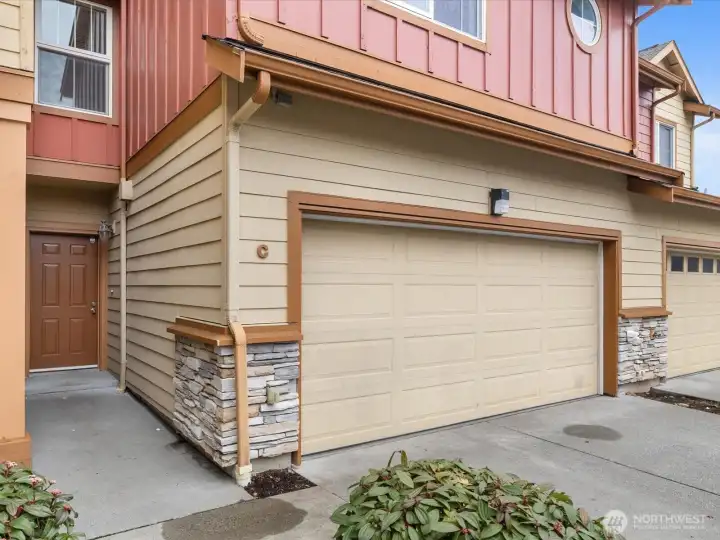 The 2 car garage is very clean and has room for storage.