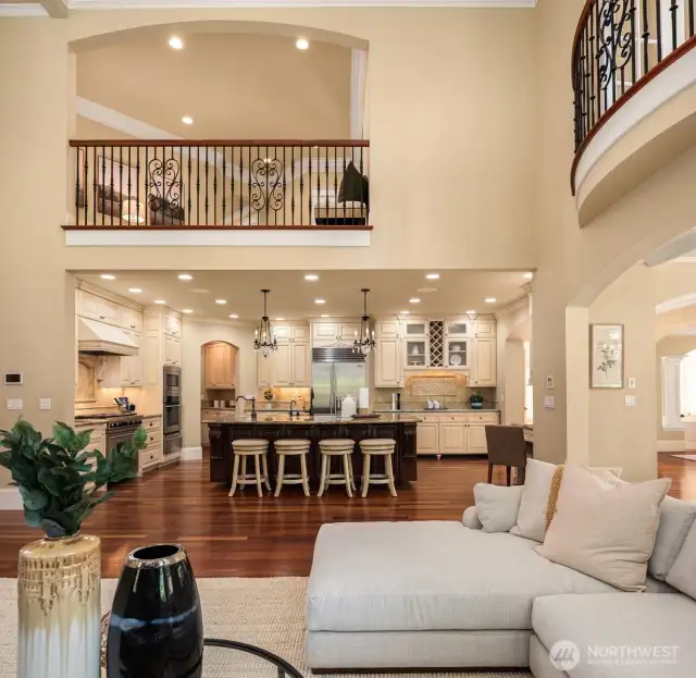 Impressive two-story ceiling height with balcony overlooks