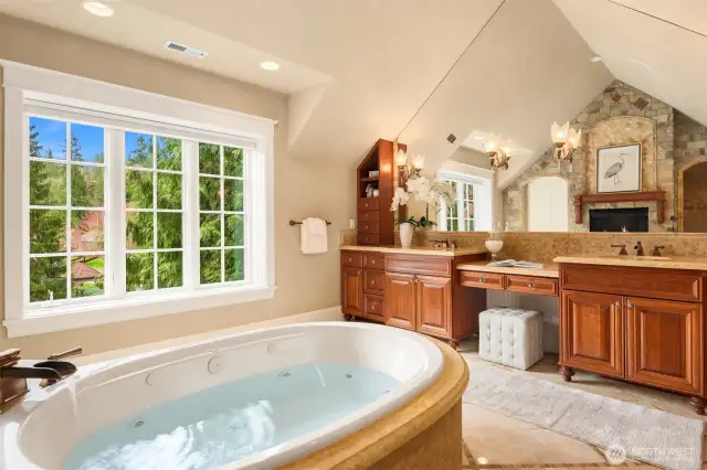 Heated stone flooring with mosaic accent