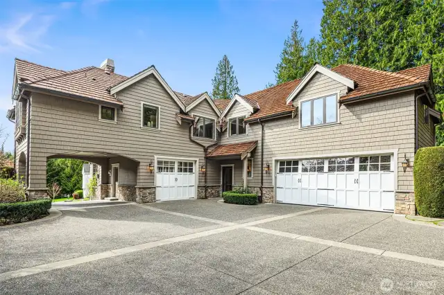 Porte Cochere, recreation piazza, two-car garage and separate sports car garage