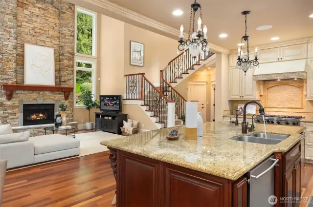 Central Open Concept Kitchen and adjoining Gathering Room