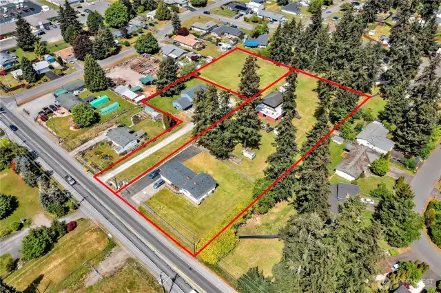 The lot offered is the back square noted in this picture. The duplex is also for sale.