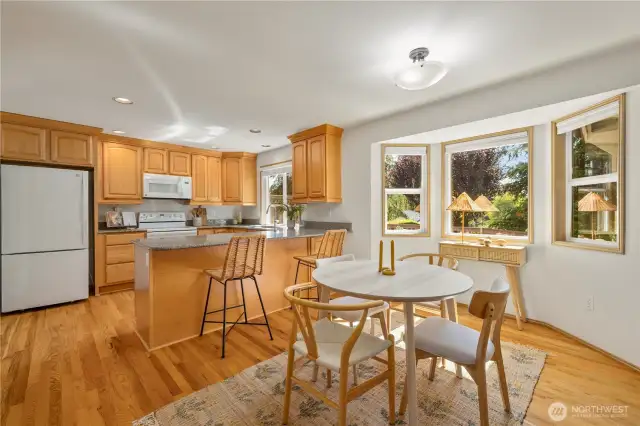 Plenty of room for a large dining table here plus bar stools.