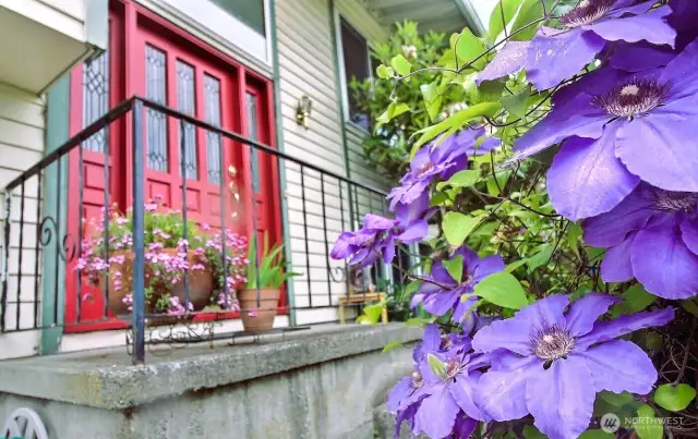 Darling front door welcomes you home.