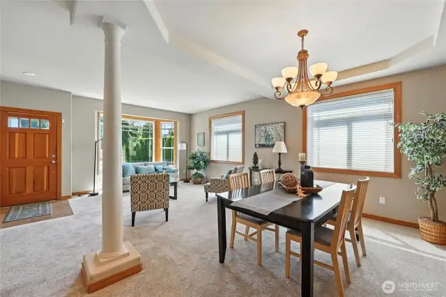 Dining area looking into living room.